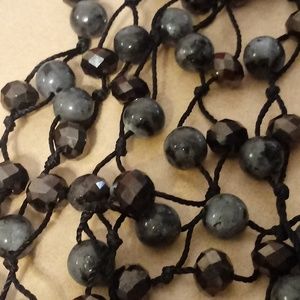 Long Gray Glass Stone Hand Tied Necklace
